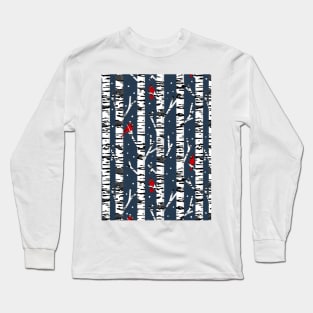 Cardinal birds on birch trees on navy Long Sleeve T-Shirt